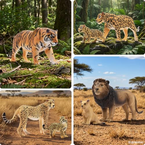 Toymany 8PCS Realistic Lion Tiger Cheetah Leopard Figurines Toy - style: 8PCS Jungle Animals