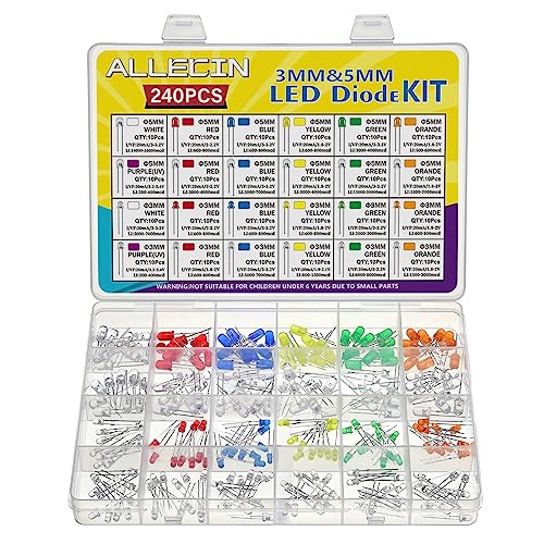 24 Values Multicolor LED Light Emitting Diodes Kit 5MM 3MM White Red Blue Yellow Green Orange Purple Transparent Round LED Lamp Lighting Assorted for Arduino Electronics