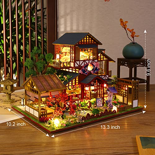 GuDoQi DIY Miniature Dollhouse Kit, 1:24 Scale Tiny House with Music Plant, Model Craft Kit for Adults, Great Handmade Gift for Birthday Christmas Day, Japanese Villa Courtyard - color: Multicolored a