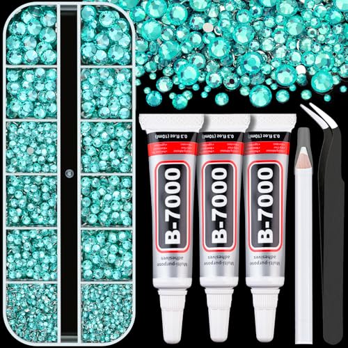 Resin Rhinestones for Crafting with B7000 Jewelry Glue, 1 Box Aquamarine Flatback Crystals with 3Pcs 10ml Glue for Bedazzling Crafts DIY Nail Art Makeup，Non Hotfix Gems for Clothing Shoes - color: Aquamarine, size: 1 Small Pack with Glue