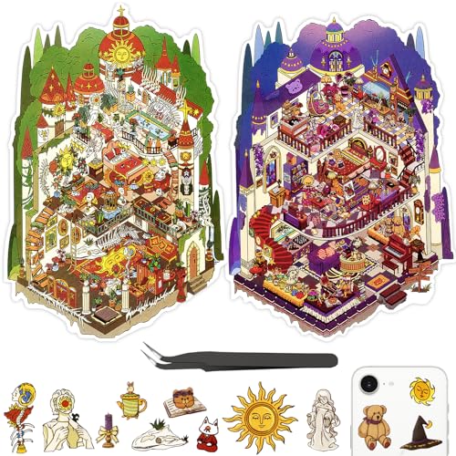 Large 3D Tarot Miniature Scene Stickers Magic Castle Stickers for Adult - color: Large 2 Set-mysterious Castle
