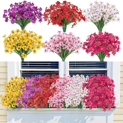 Bassion 24 Bundles Artificial Flowers for Outdoors Decorations, Mixed - color: Mix Color