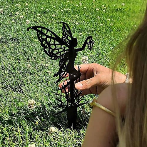 6-Piece Decorative Garden Stakes，Garden Decoration, Metal Flower Fairy，Fairy Garden Decor - color: A-blackfairy Group