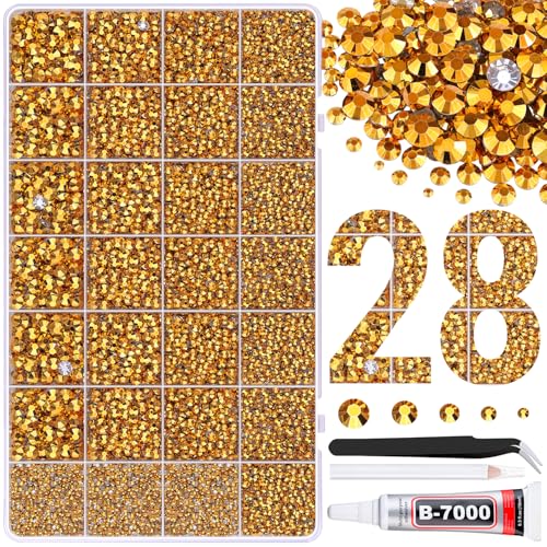 30000Pcs Resin Rhinestones for Bedazzling with Tweezers, Mine Gold Rhinestones for Crafting with B7000 Jewelry Glue for DIY Crafts Clothing Tumblers Shoes Fabric Nail Art - color: Gold, size: X-Large Pack + 1Pc Glue