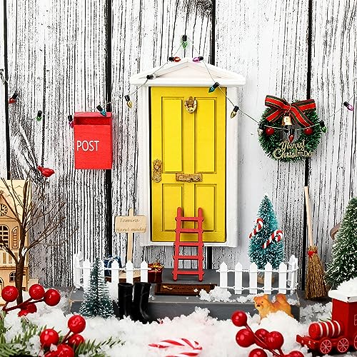 Hungdao 20 Pcs Christmas Fairy Door Wooden Miniature Decor, Yellow Door - color: Yellow Door