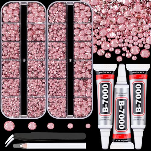 Resin Rhinestones for Crafting with B7000 Jewelry Glue, 2 Boxes Dark Pink Flatback Crystals with 3Pcs 10ml Glue for Bedazzling Crafts DIY Nail Art Makeup，Non Hotfix Gems for Clothing Shoes - color: Dark Pink, size: 2 Small Pack with Glue