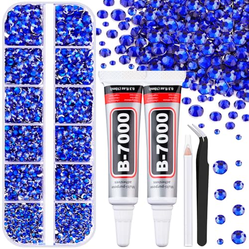 6100Pcs Royal Blue Rhinestones for Crafting with 2Pcs 10ml B7000 Jewelry Glue, 1 Box Flatback Crystals Diamond for Bedazzling Crafts DIY Nail Art Resin Gems for Clothing Shoes - color: Royal Blue, size: 1 Small Pack + 2Pc Glue