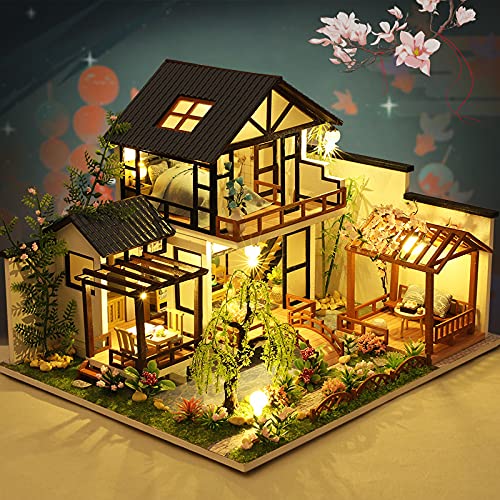 GuDoQi DIY Miniature Dollhouse Kit, Tiny House kit with Music, Miniature House Kit 1:24 Scale, Great Handmade Craft Gift for Birthday Christmas Day, Traditional Courtyard House - color: Traditional Courtyard