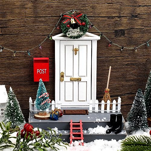 Hungdao 20 Pcs Christmas Fairy Door Wooden Miniature Decor, White - color: White