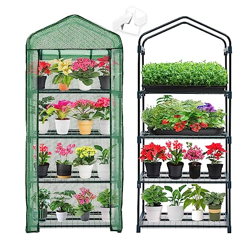 Purlyu Mini Greenhouse for Indoor Outdoor,Plant Green House 4-Tier Rack Stand Portable Greenhouses with Durable PE Cover for Seedling, 2.5x1.6x5.2 FT Ideal Gardening Gifts for Women Men(PLGH704G) - style: 4 TIERS PE (Green)