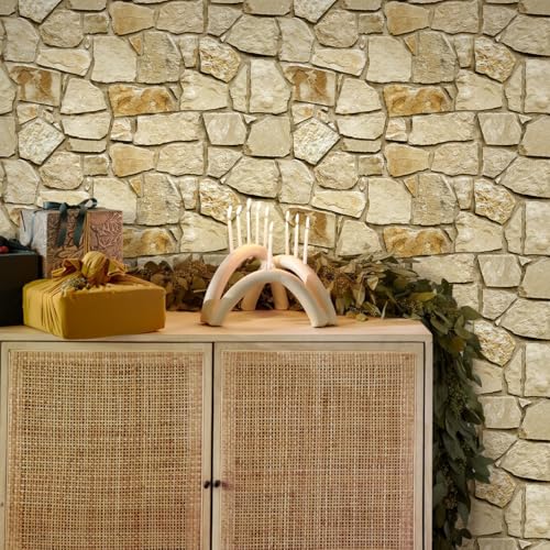 COMSTICKC 3D Faux Stone Wall Panels Peel and Stick Decorative Tiles - color: Faux Brown Stone -A