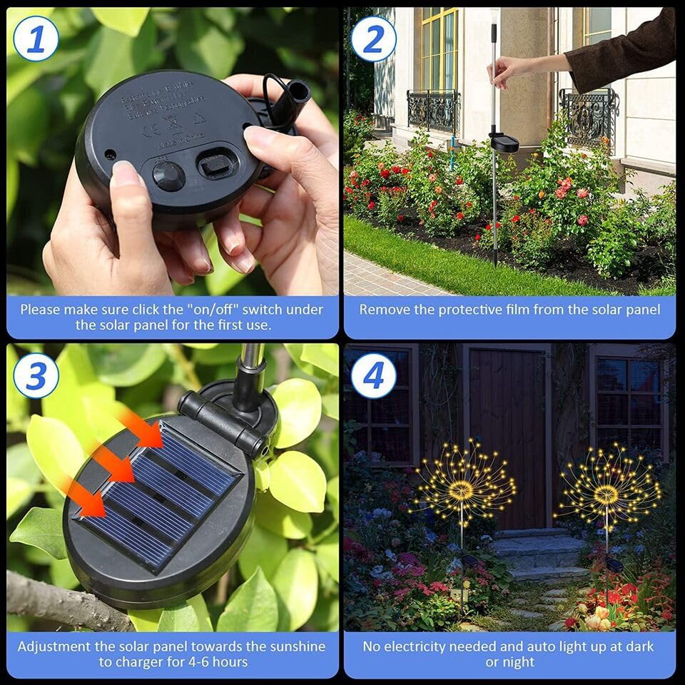 Solar Fireworks Lights for Outside, 200LED 8 Modes Fireworks Solar Lights, Fairy Garden Flowers Lights for Yard Pathway Wedding Party Christmas Diwali Garden Decor 2 Pack (Warm White) - color: Warm White